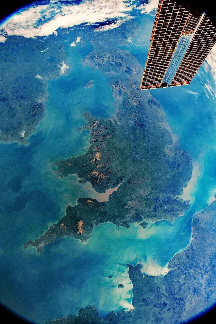 Satellite view of the UK and South Coast from orbit